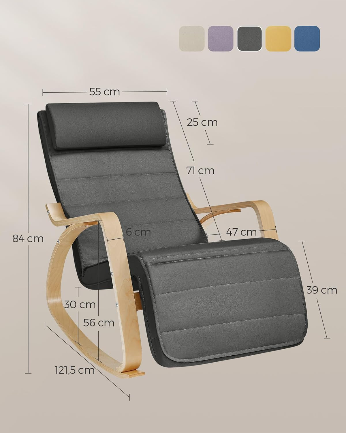 SONGMICS gugalni stol iz brezovega lesa temno siva natur