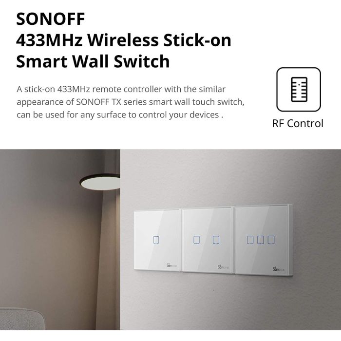 SONOFF brezžično pametno stensko stikalo 433MHz dvojno T2EU3C-RF
