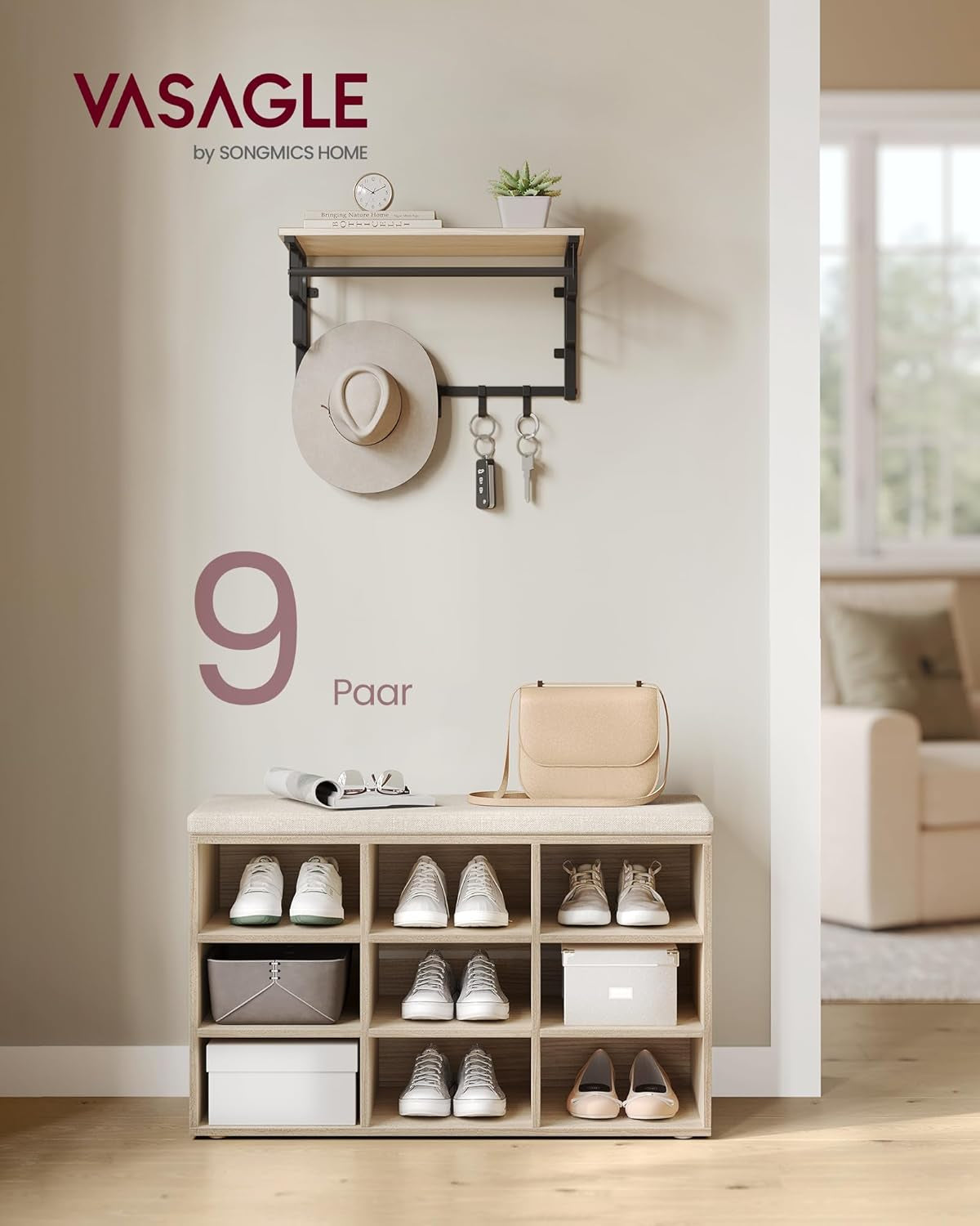 VASAGLE klop za čevlje s prostorom za shranjevanje in sedežno blazino