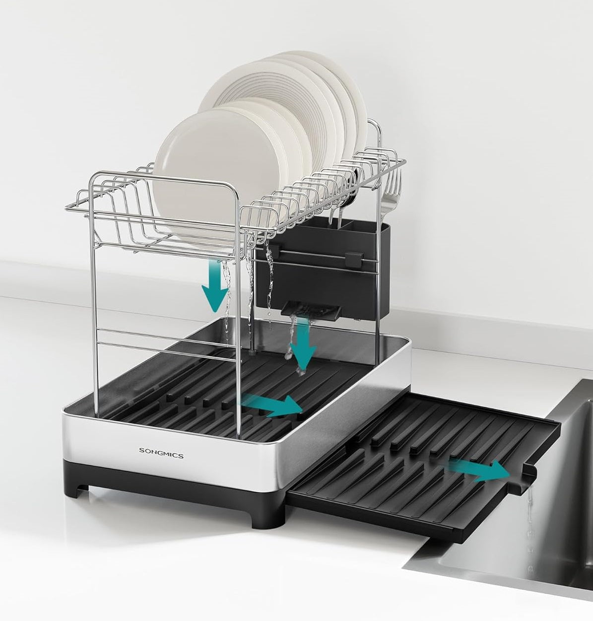 SONGMICS 2-Nivojsko stojalo za sušenje posode črno