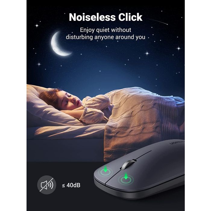 Ugreen brezžična tiha, tanka in lahka miška 2.4GHz, 400DPI črna - box