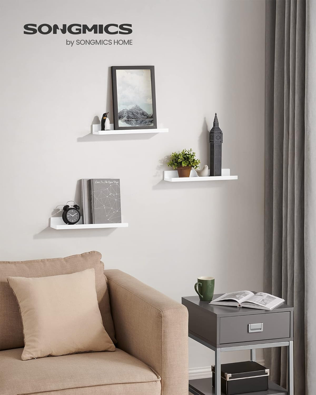 SONGMICS komplet 3 plavajočih polic