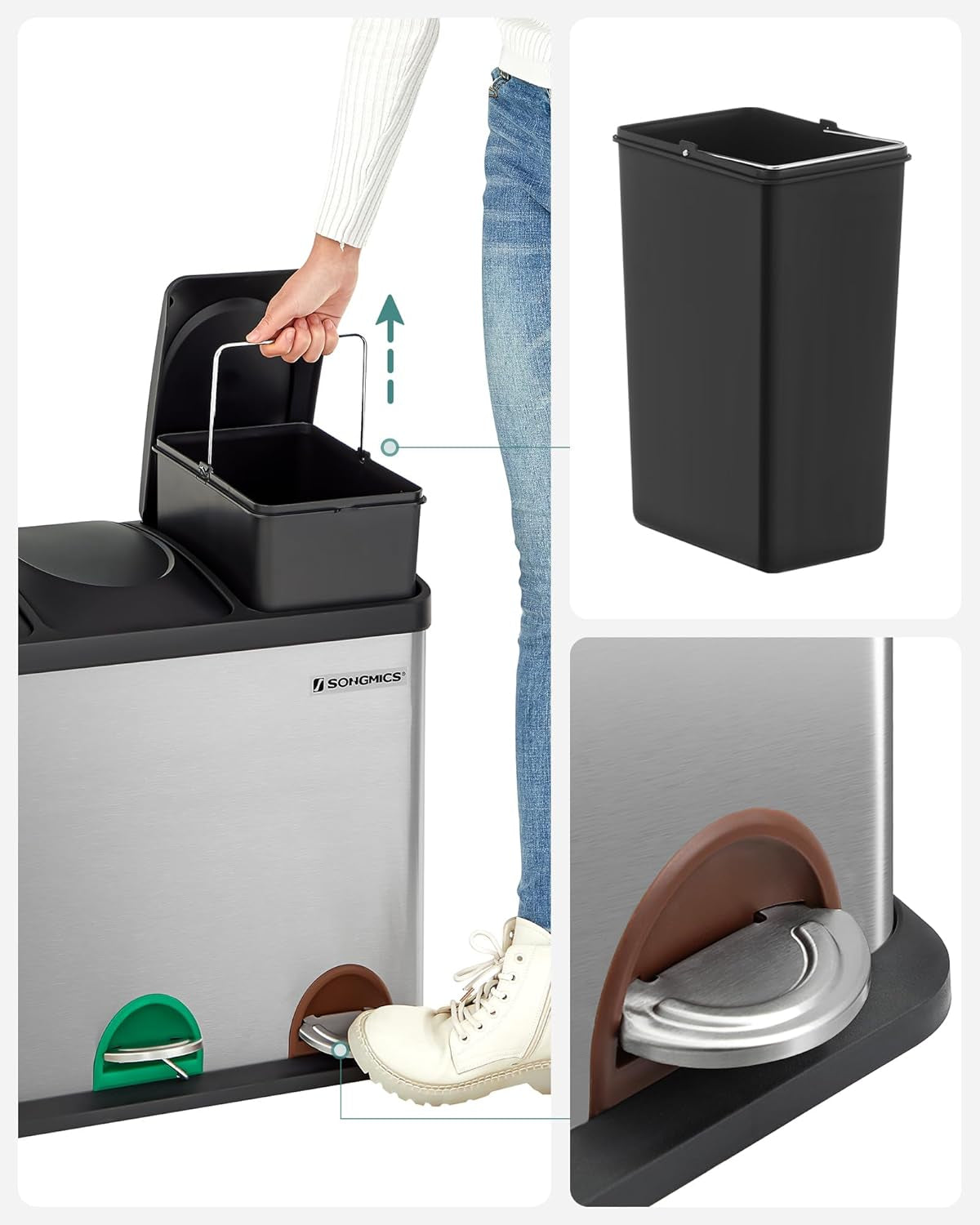 SONGMICS koš za ločevanje odpadkov 45L LTB45L