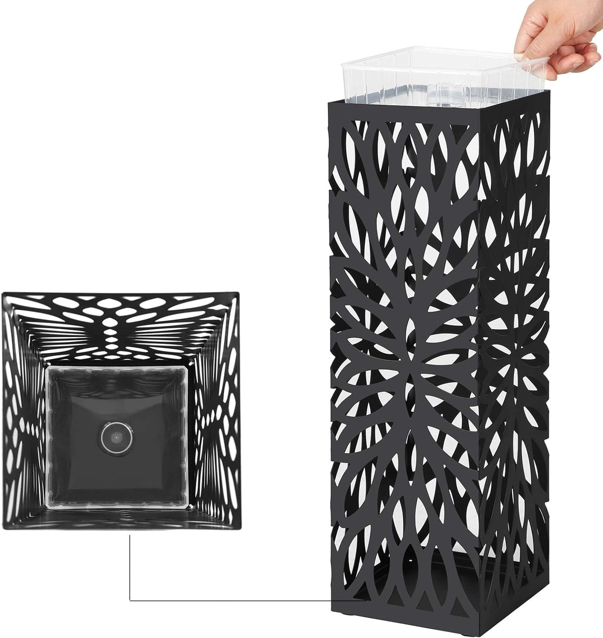 SONGMICS Kovinsko stojalo za dežnike s kljukicami in posodo za kapljice LUC48B