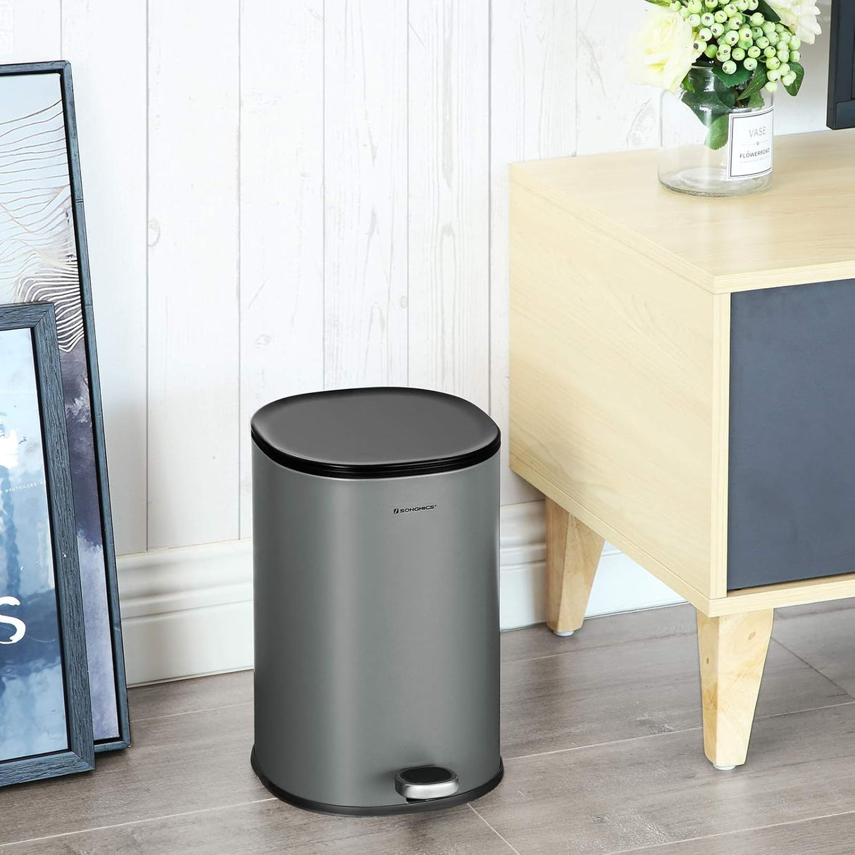 SONGMICS 5-litrski pedalni koš iz jekla siv