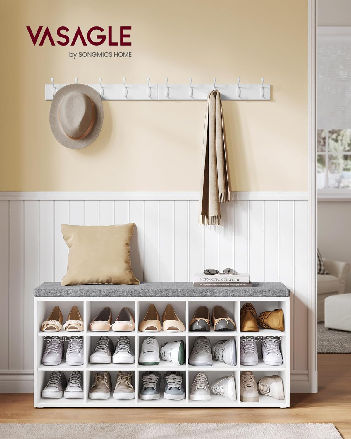 VASAGLE klop za čevlje z mehko blazino 30 x 105 x 48 cm, bela