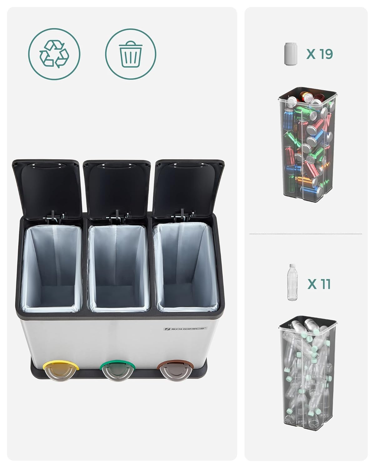 SONGMICS koš za ločevanje odpadkov 45L LTB45L