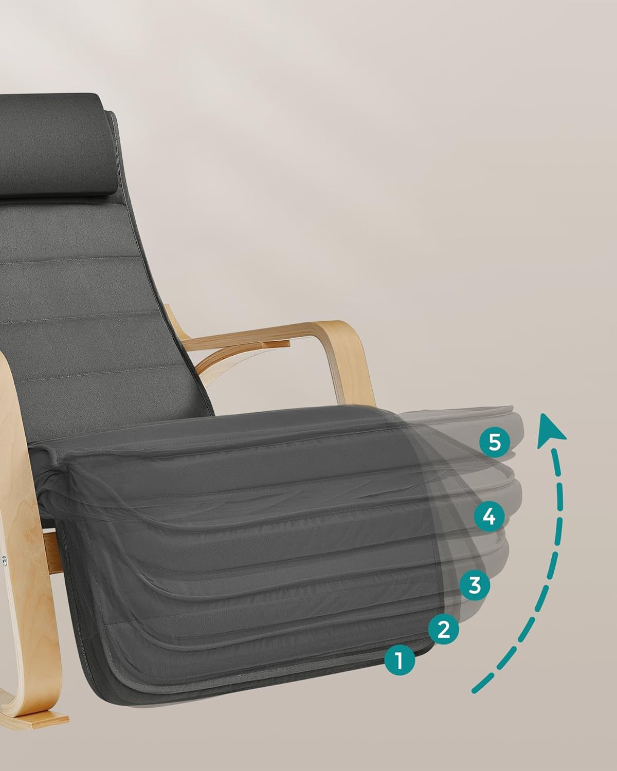 SONGMICS gugalni stol iz brezovega lesa temno siva natur