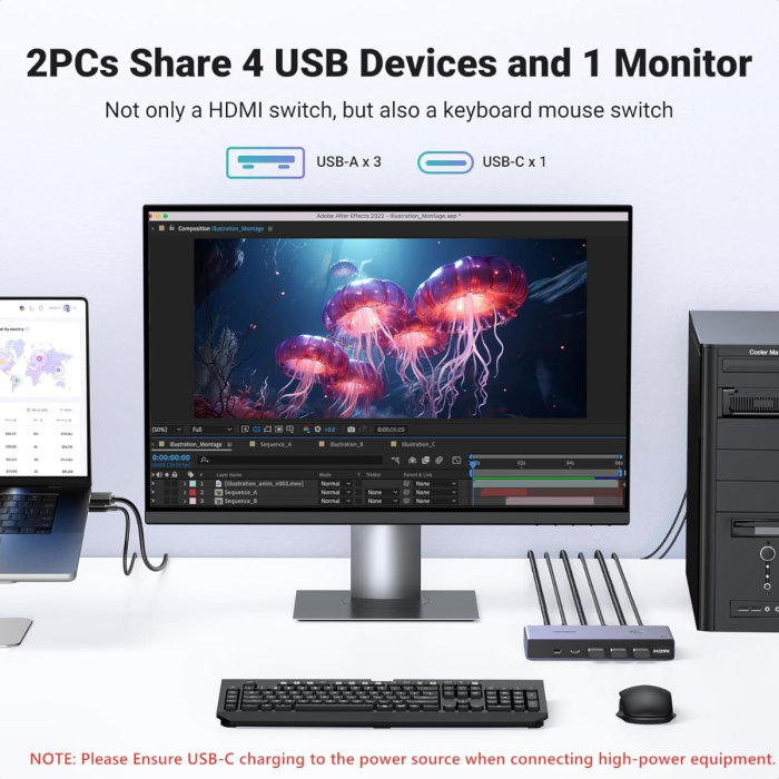 Ugreen USB 3.0 KVM stikalo za upravljanje 2 računalnikov