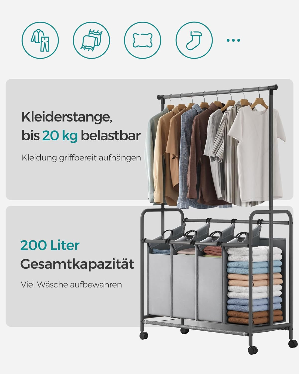 SONGMICS Košara za perilo s 4 predelki RLS44GS