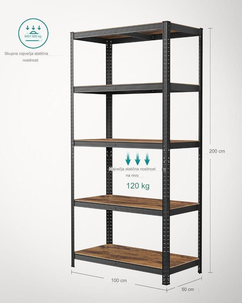 SONGMICS Regal 50 x 100 x 200 cm naravno črna,GLR050B11