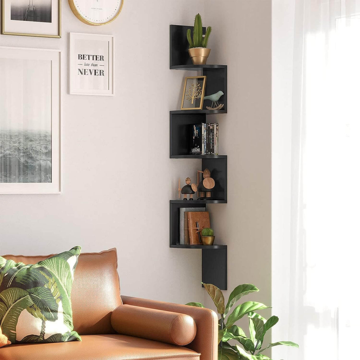 VASAGLE stenska kotna polica, črna, LBC20BK