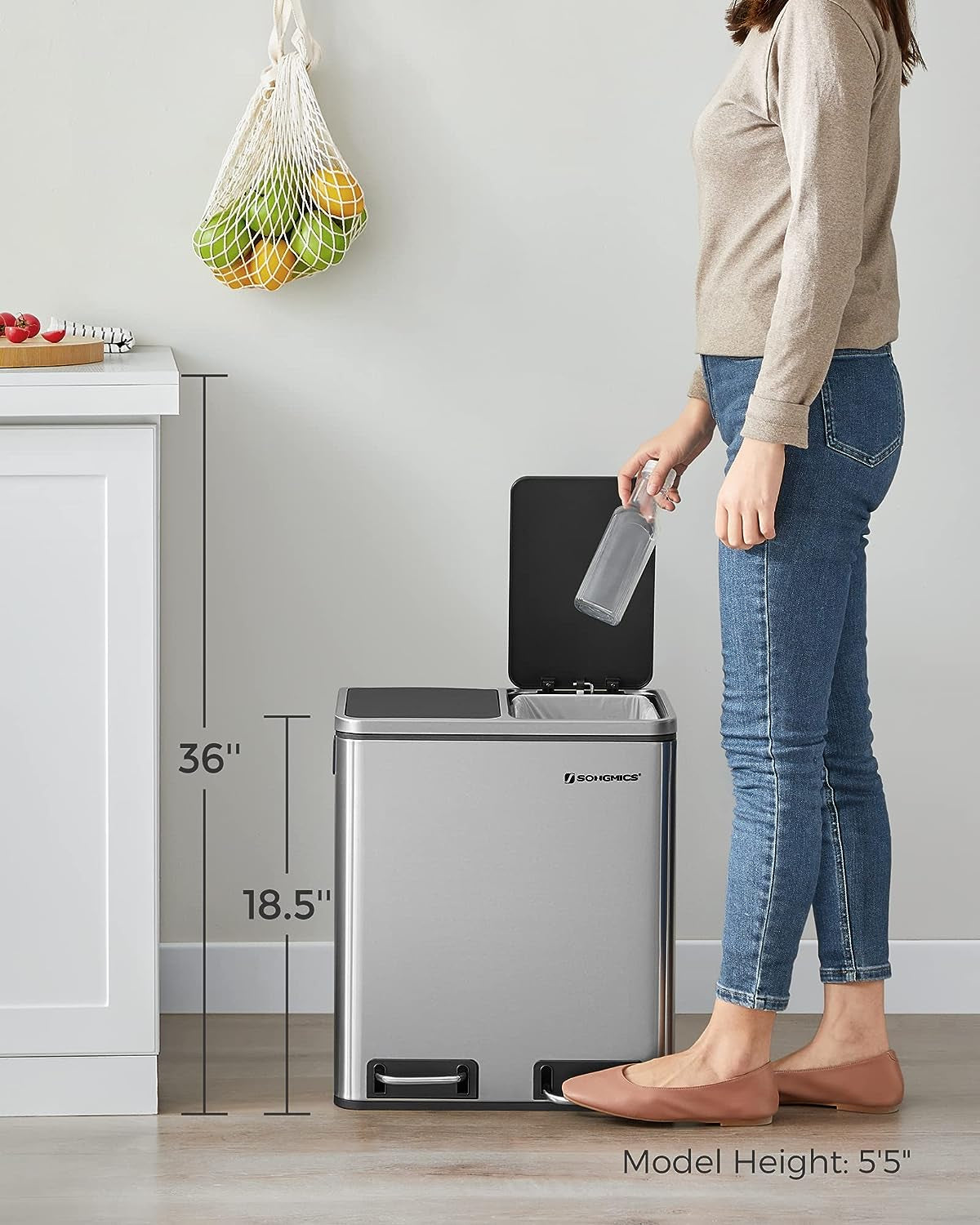 SONGMICS koš za ločevanje odpadkov 2x15L, LTB30H