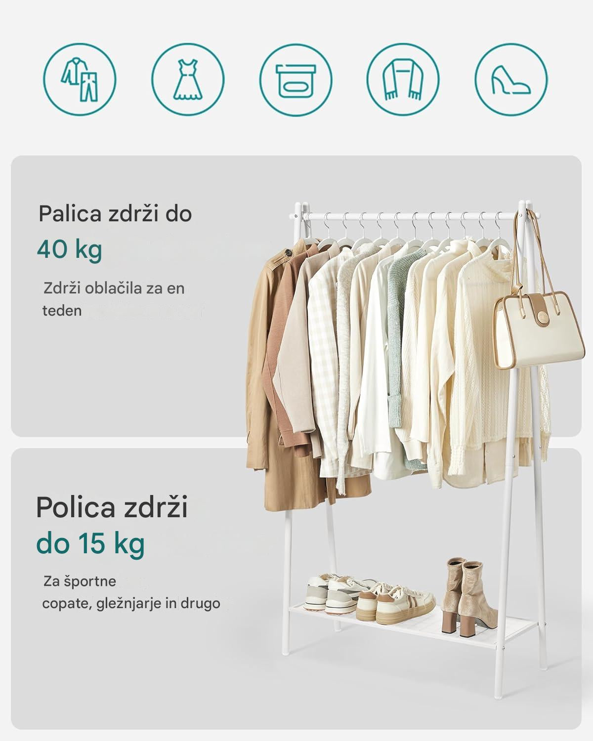 SONGMICS Obešalnik za oblačila, bela