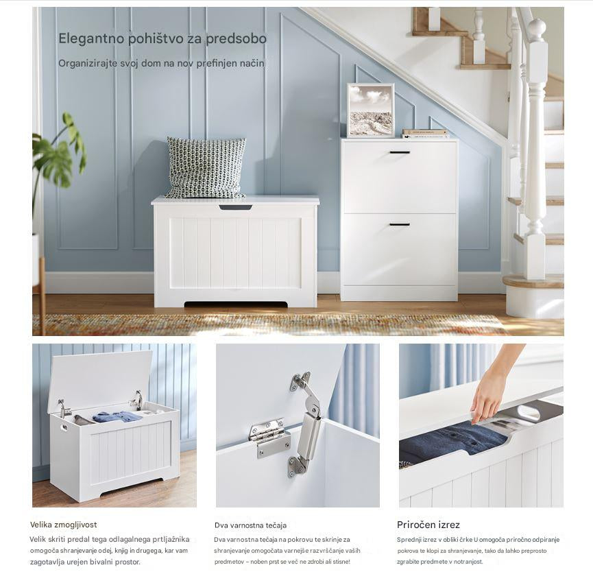 VASAGLE večnamenska klop s shranjevalnim prostorom 40 x 76 x 48 cm, bela