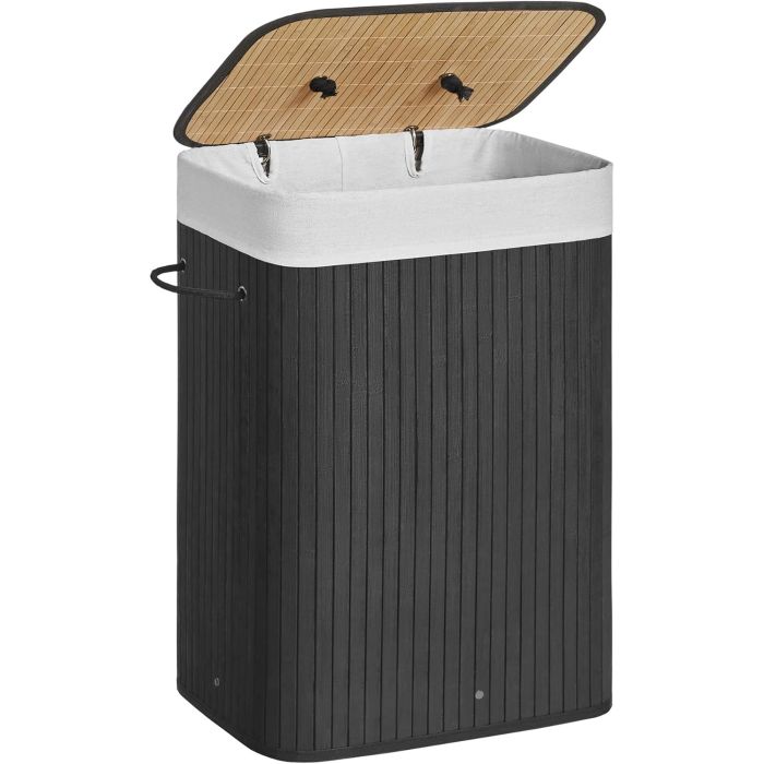 SONGMICS zložljiva bambusova košara za perilo s pokrovom – črna, 72 L