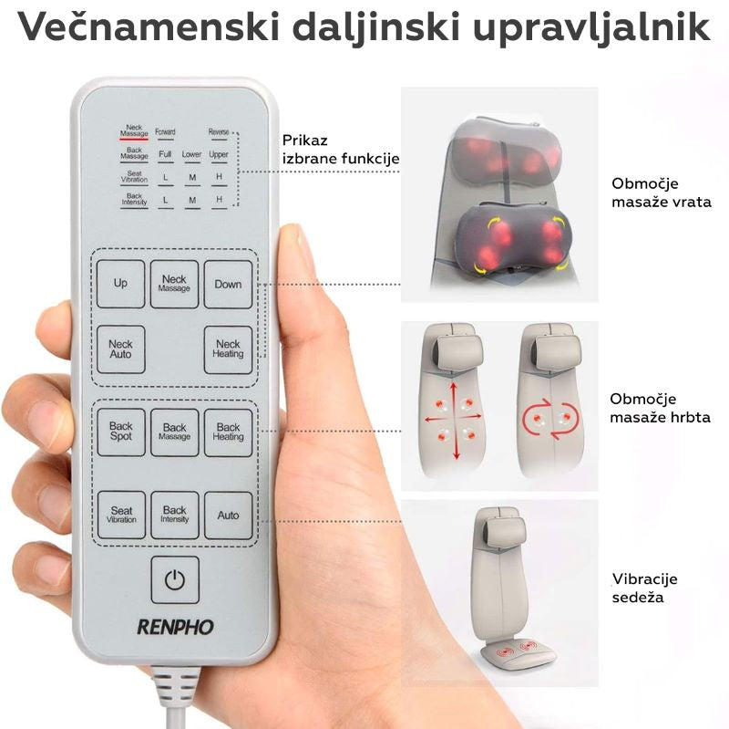 RENPHO Ergonomska masažna blazina za hrbet, vrat in glavo črna