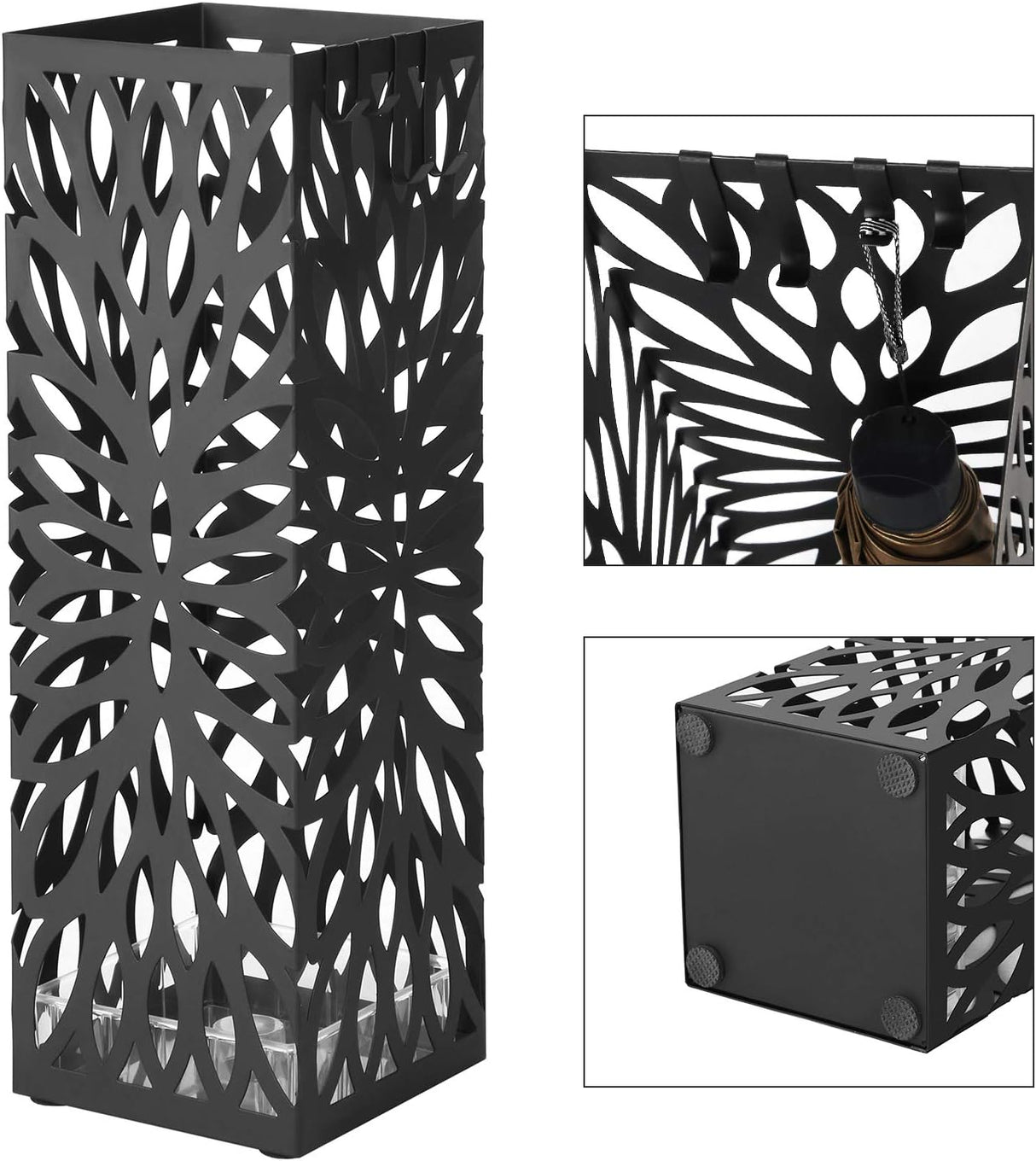 SONGMICS Kovinsko stojalo za dežnike s kljukicami in posodo za kapljice LUC48B