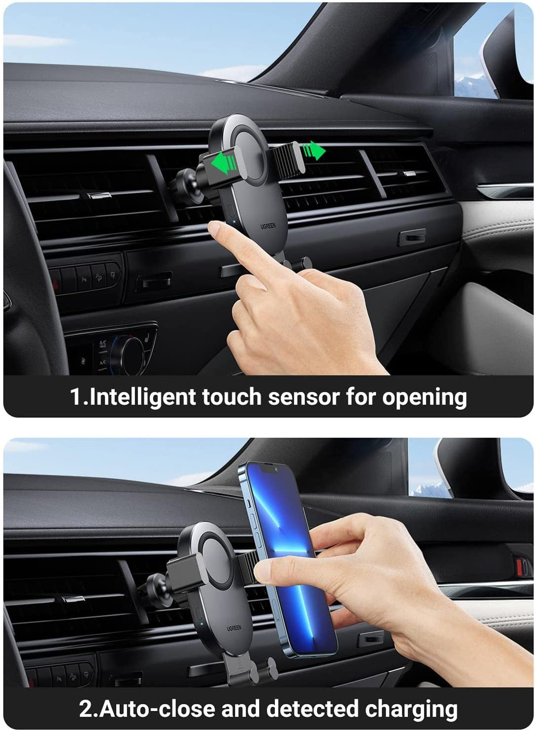 UGREEN 15W Qi indukcijski avtomobilski polnilnik in držalo za telefon