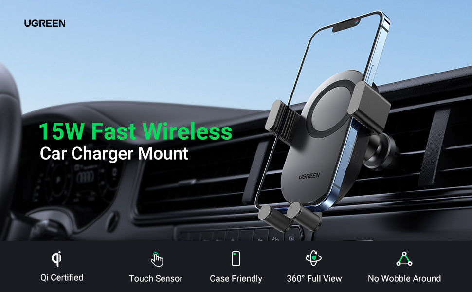 UGREEN 15W Qi indukcijski avtomobilski polnilnik in držalo za telefon