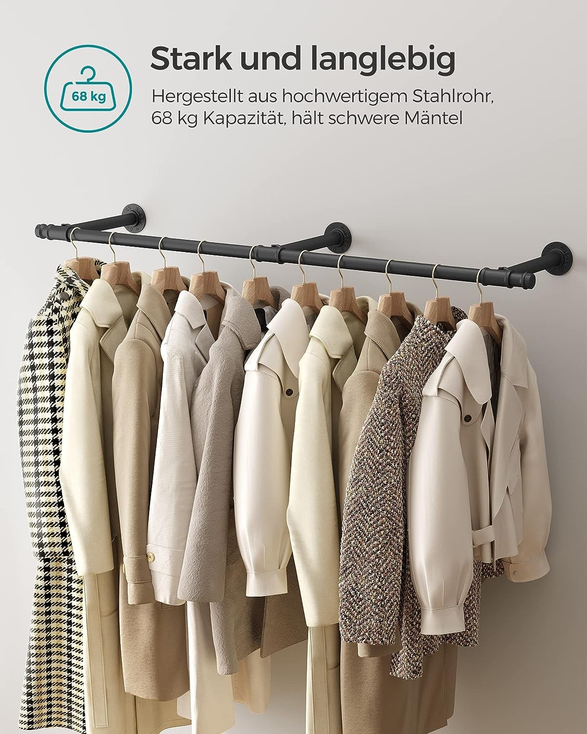 SONGMICS Stensko obešalo za oblačila 30,4 x 170 x 7 cm črna, HSR104B01