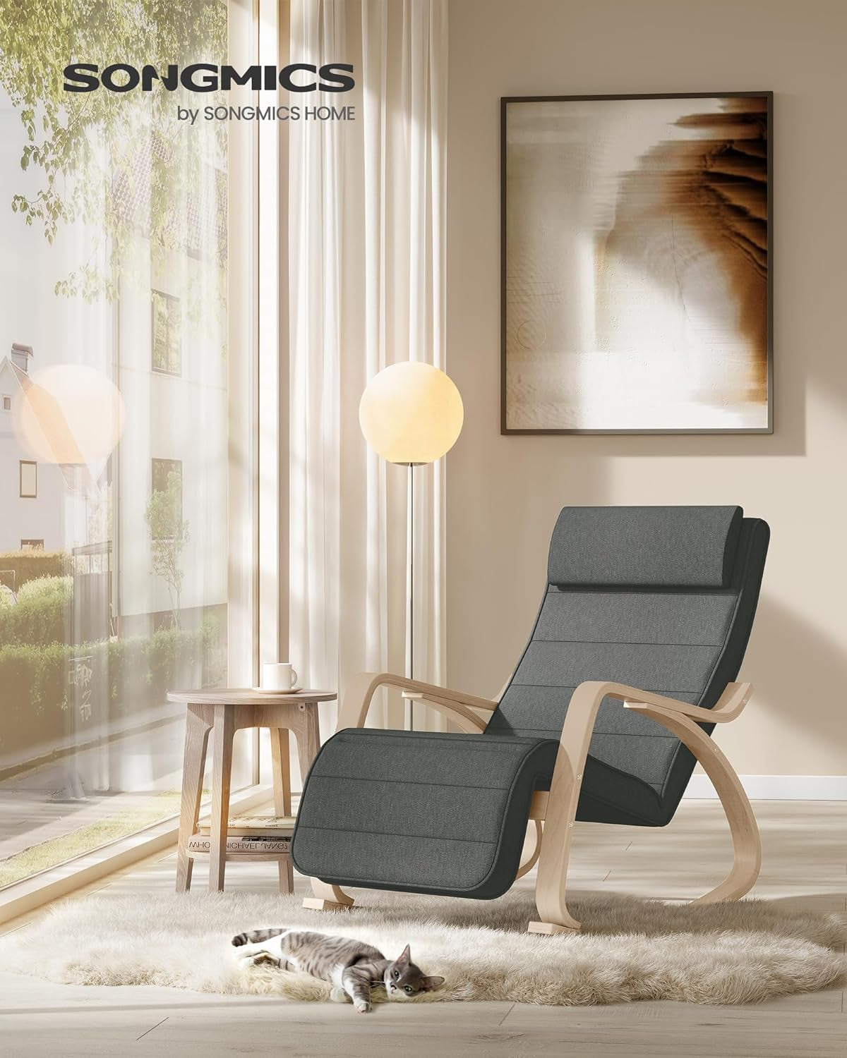 SONGMICS gugalni stol iz brezovega lesa temno siva natur