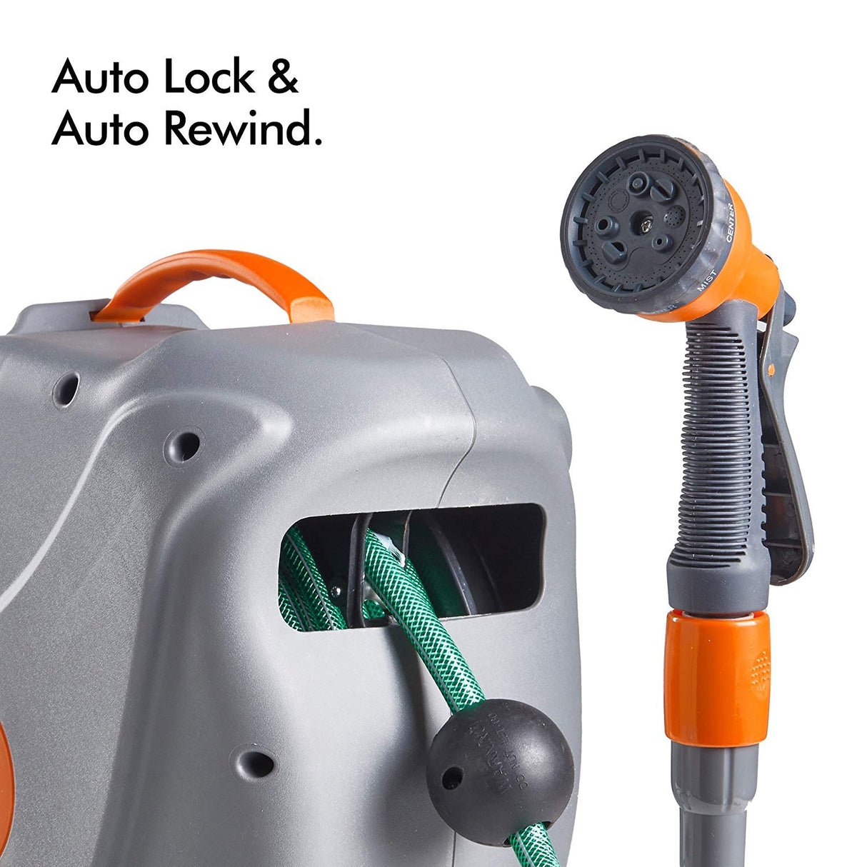 VonHaus stenski nosilec za cev 30m auto Roll-Up 8-funkcijska razpršilna pištola