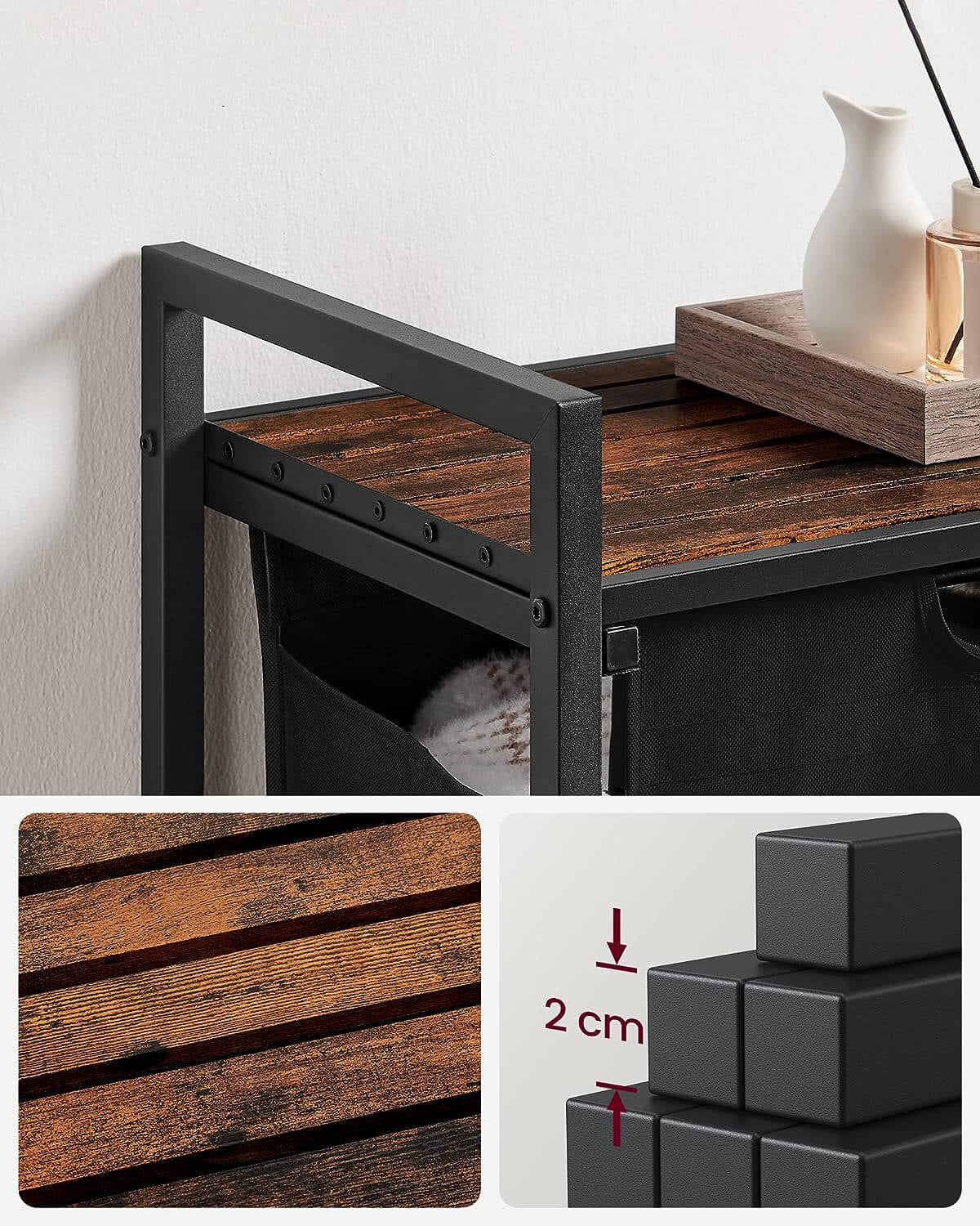 VASAGLE košara za perilo, rustikalno rjavo-črna, BLH101B01