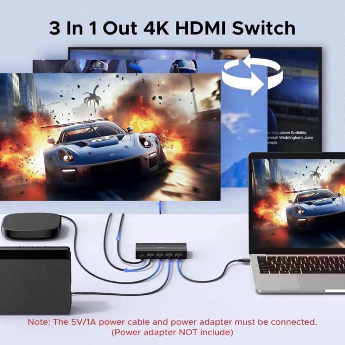 Ugreen HDMI stikalo 4K@60Hz, razdelilnik 3 v 1 s HDR+ podporo