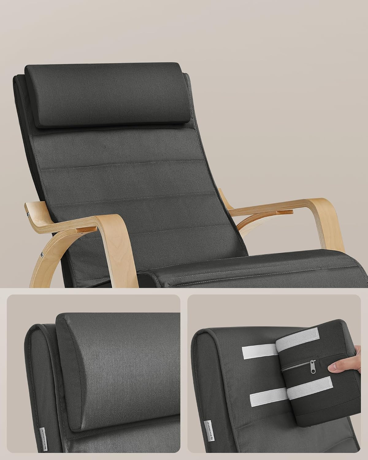 SONGMICS gugalni stol iz brezovega lesa temno siva natur