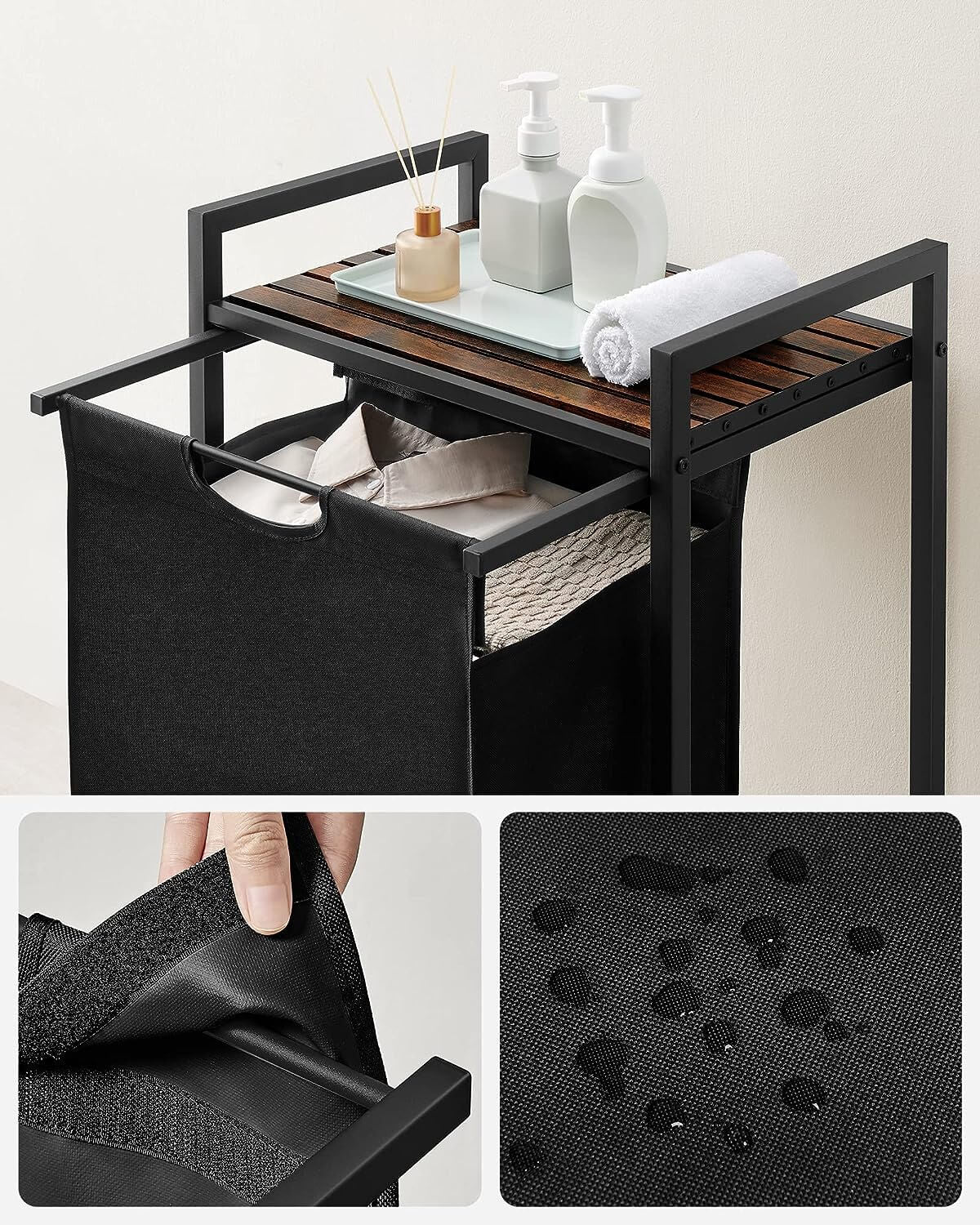 VASAGLE košara za perilo, rustikalno rjavo-črna, BLH101B01