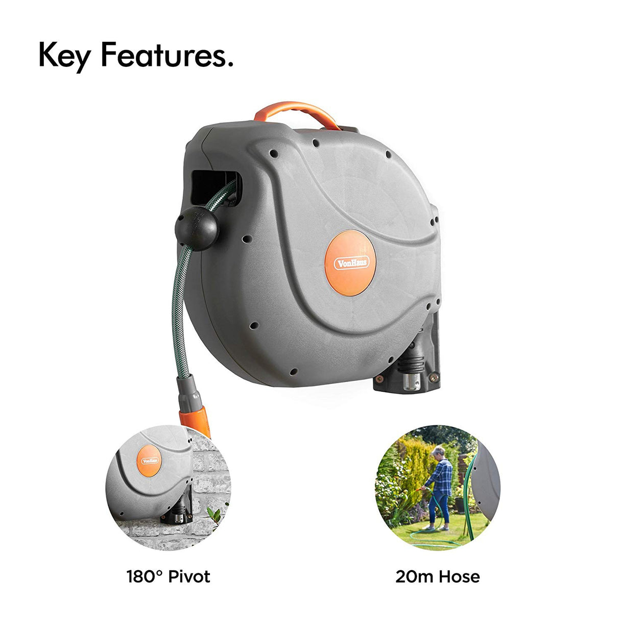 VonHaus stenski nosilec za cev 20m auto Roll-Up