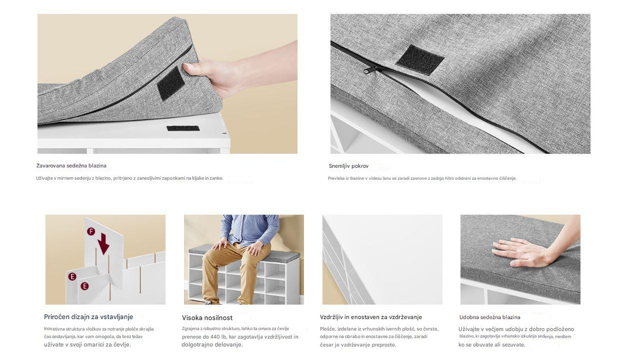 VASAGLE klop za čevlje z mehko blazino 30 x 105 x 48 cm, bela