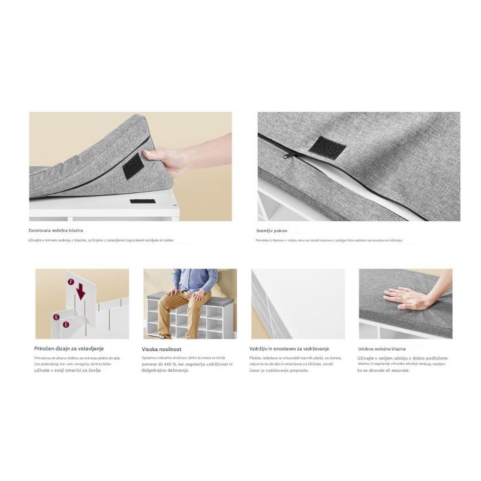 VASAGLE klop za čevlje z mehko blazino 30 x 105 x 48 cm, bela