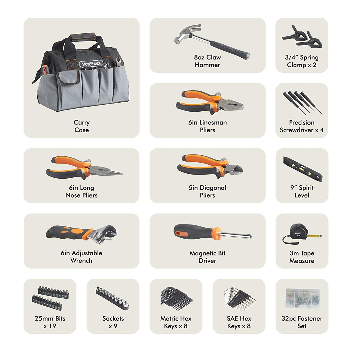 VonHaus torba z orodjem - 92 delni komplet