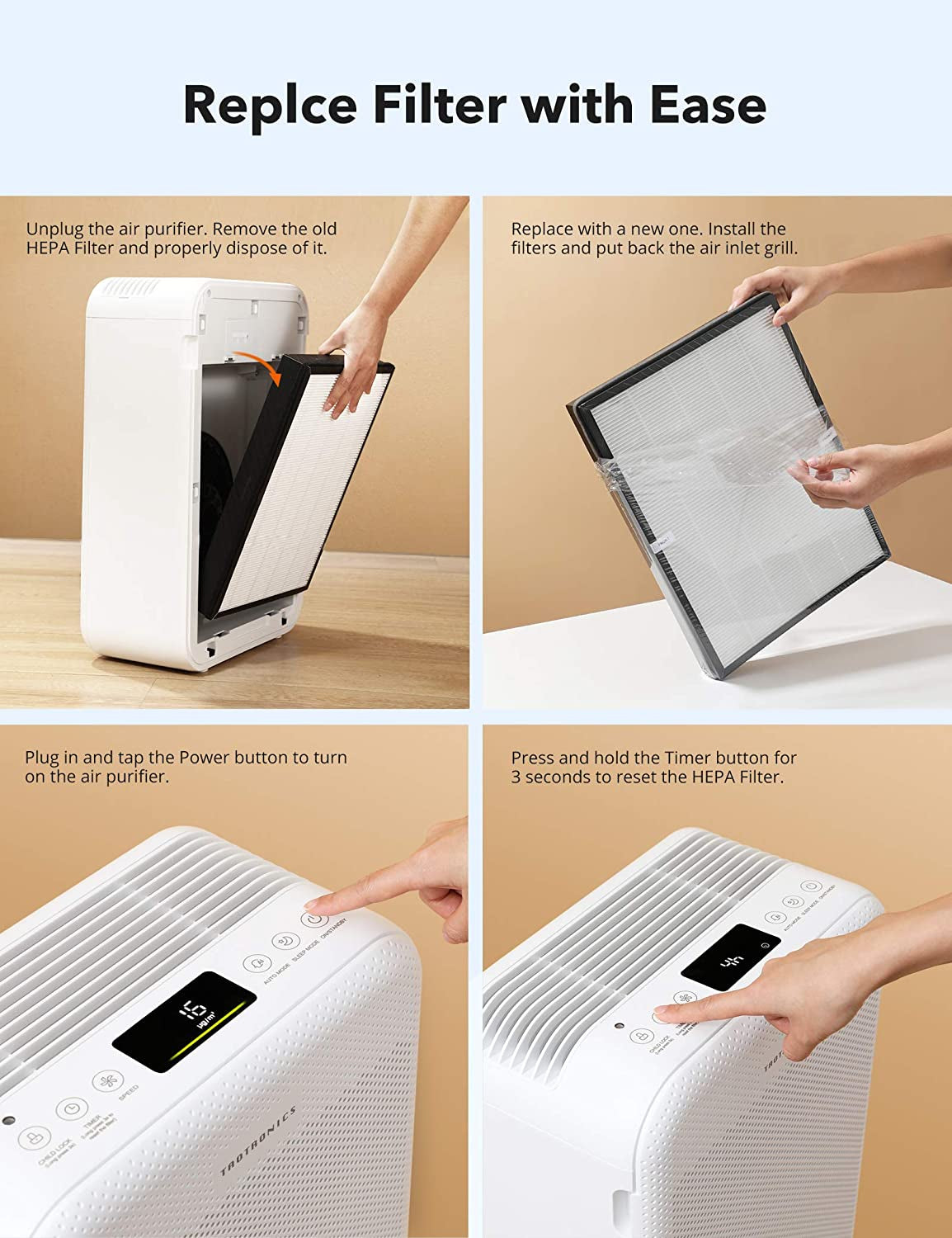 TaoTronics HEPA Air Purifier nadomestni filter za TT-AP003