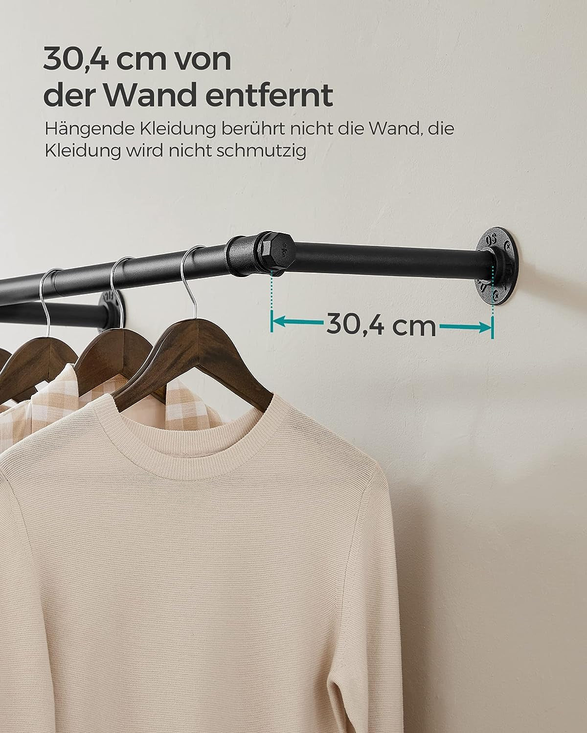 SONGMICS Stensko obešalo za oblačila 30,4 x 170 x 7 cm črna, HSR104B01