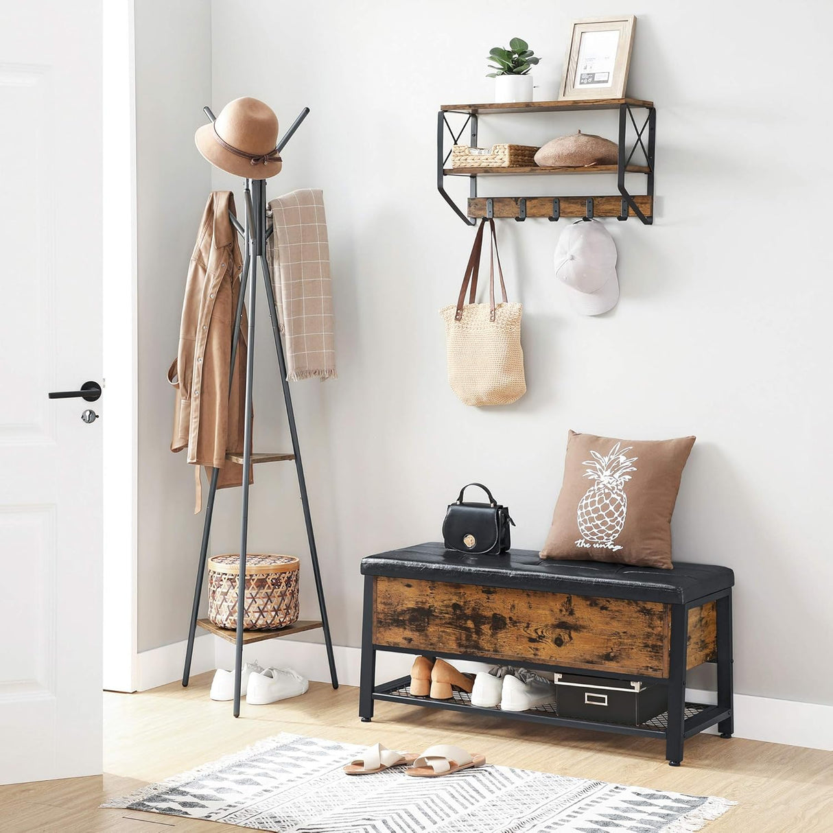 VASAGLE industrijska klop za shranjevanje rjava + črna.