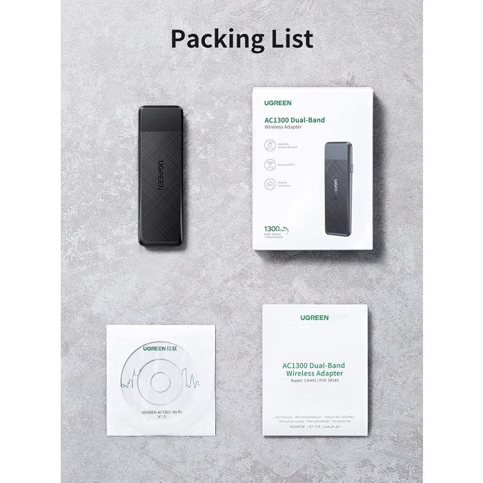 Ugreen USB WiFi adapter AC1300, 1300Mbps 802.11 Dual Band