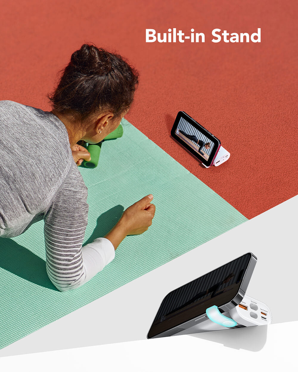 VEGER prenosna baterija MagFan 10000 mAh, vgrajen kabel in Apple Watch polnilnik, bela