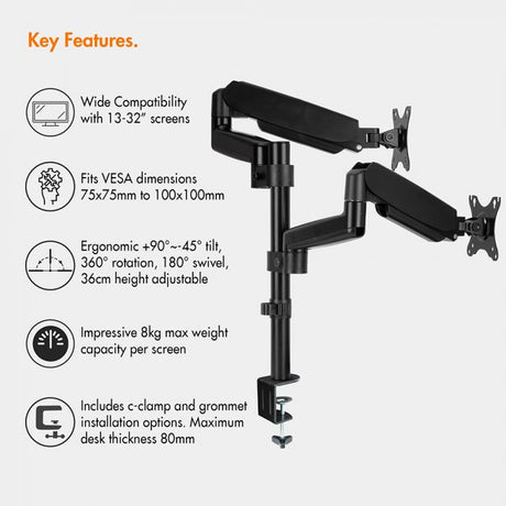 VonHaus dvojni nosilec za monitor do diagonale 32'', plinski drog