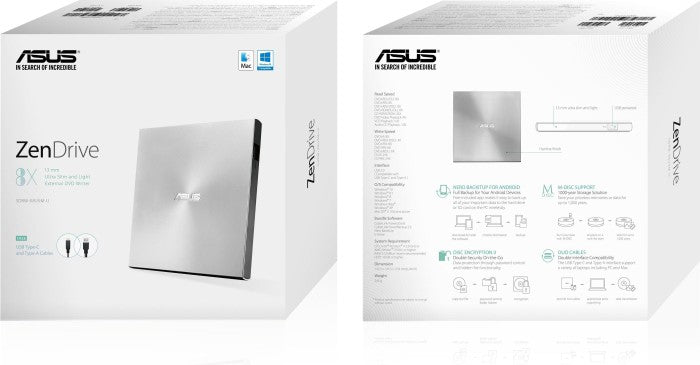 ASUS SDRW-08U9M-U DVD+/-RW 8X USB Type-C ultra slim zunanji zapisovalnik