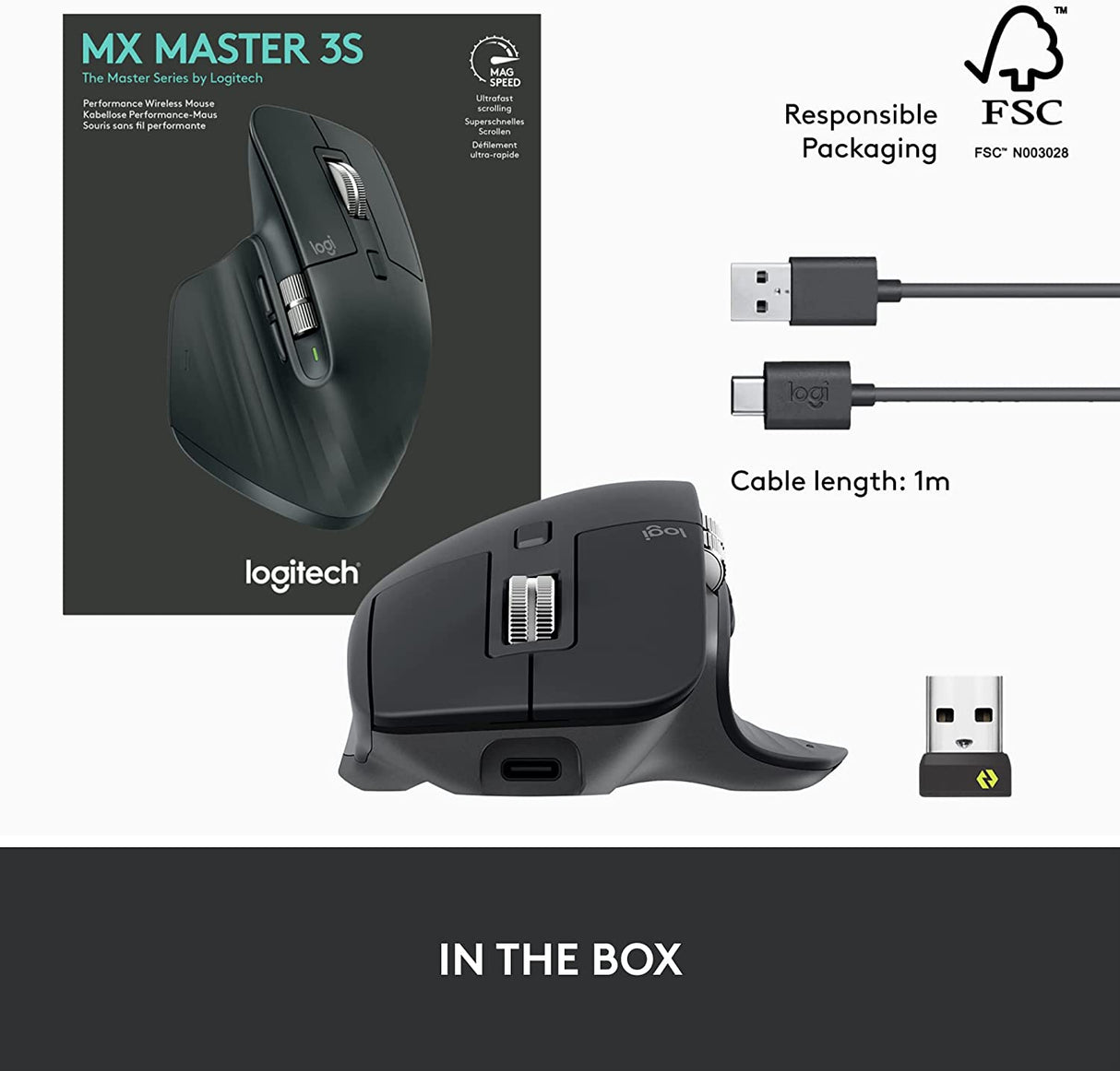 Logitech miška MX Master 3s Performance Wireless, grafitna