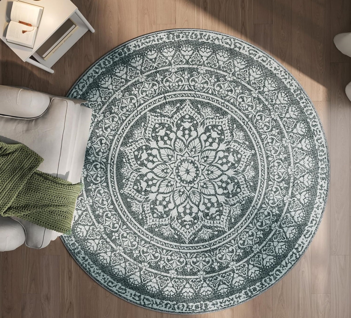 SONGMICS HOME Okrogla Preproga, 160 cm temno siva