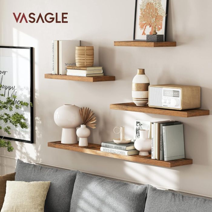 VASAGLE komplet 3 stenskih plavajočih polic, 40 × 20 × 3,8 cm, vintage rjave barve