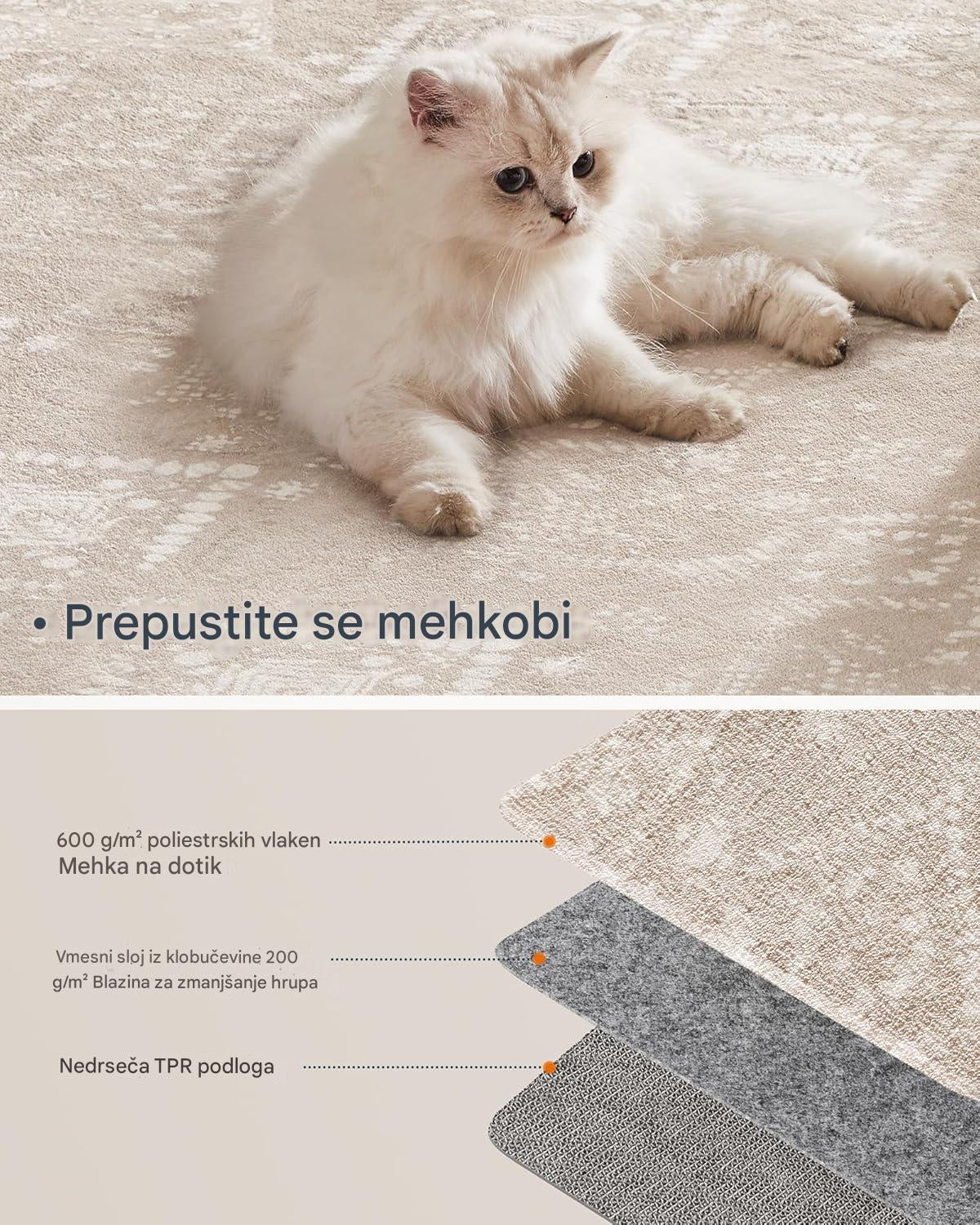 SONGMICS HOME Nedrseča preproga v barvi kapučina