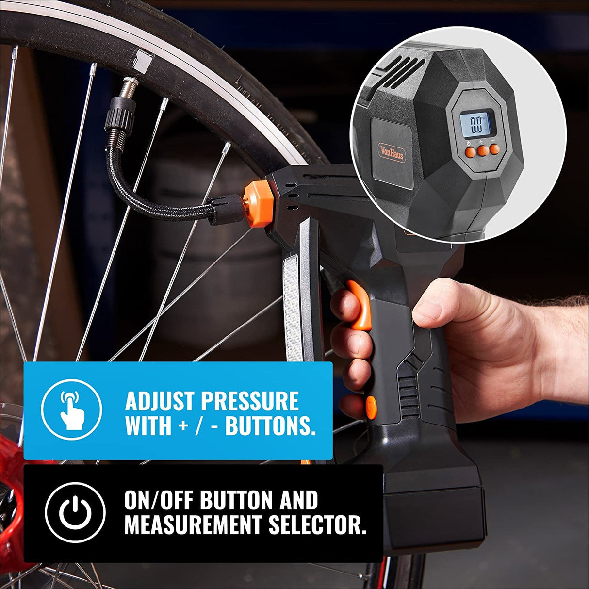 VonHaus 12V polnilec pnevmatik z digitalnim merilcem tlaka