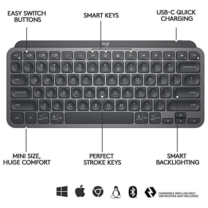 Logitech tipkovnica MX Keys Mini, grafitna barva, SLO g.