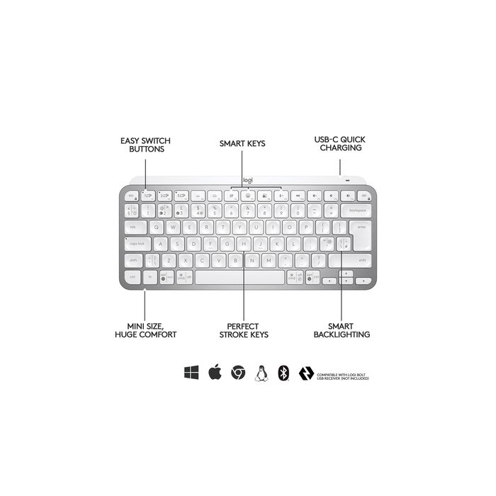 Logitech tipkovnica MX Keys Mini, bela barva, SLO g.