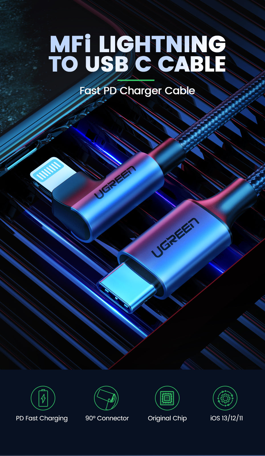 Ugreen MFI kotni kabel USB-C na Lightning 1,5m - box